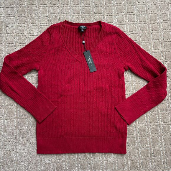 Talbots V Neck Pima Cotton Sweater Women's M Petite Red Preppy Workwear NWT - Picture 1 of 7
